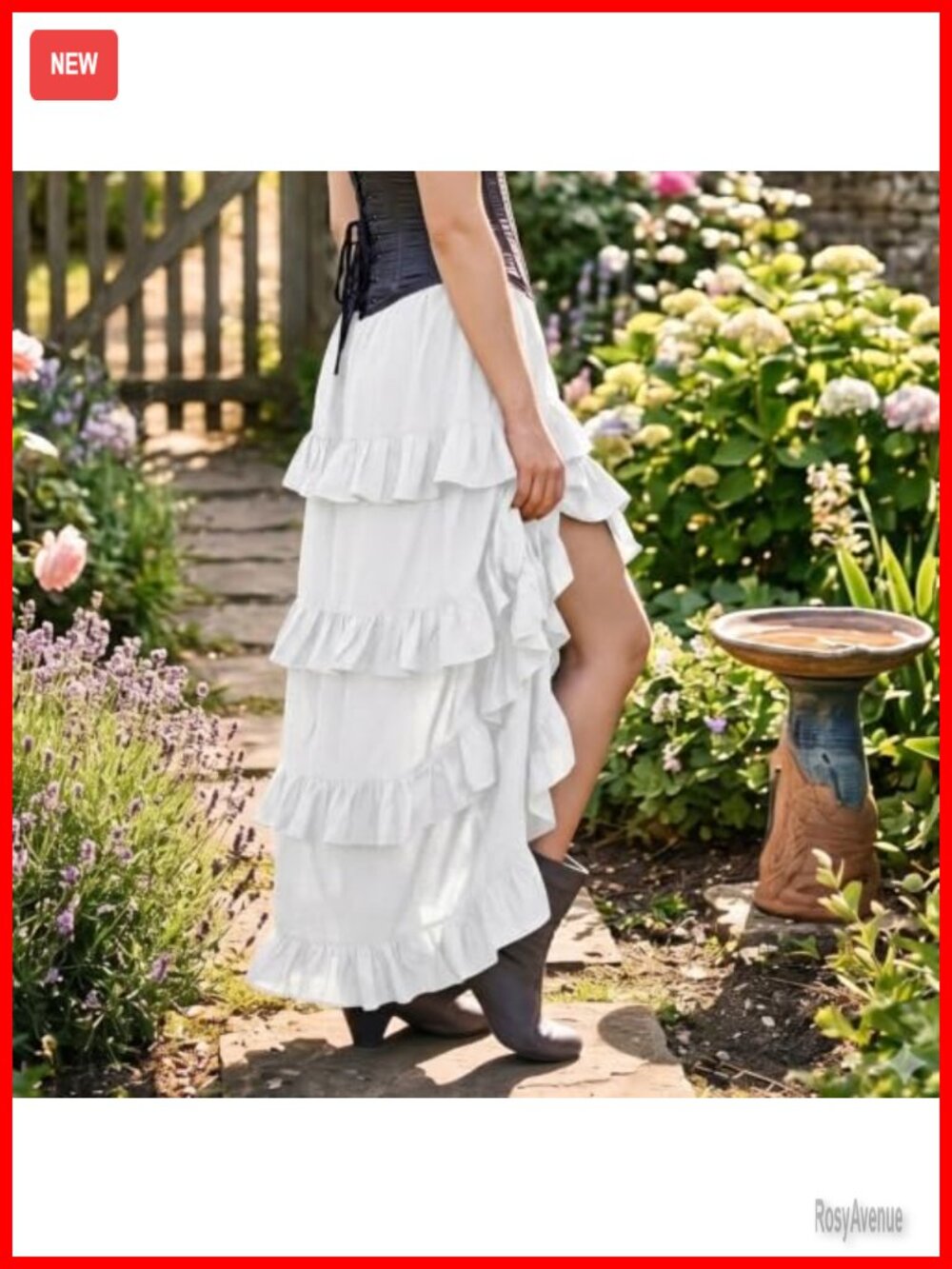 Steampunk Victorian High-Low Show Girl Skirt Rayon Ruffled Costume - Picture 2 of 5